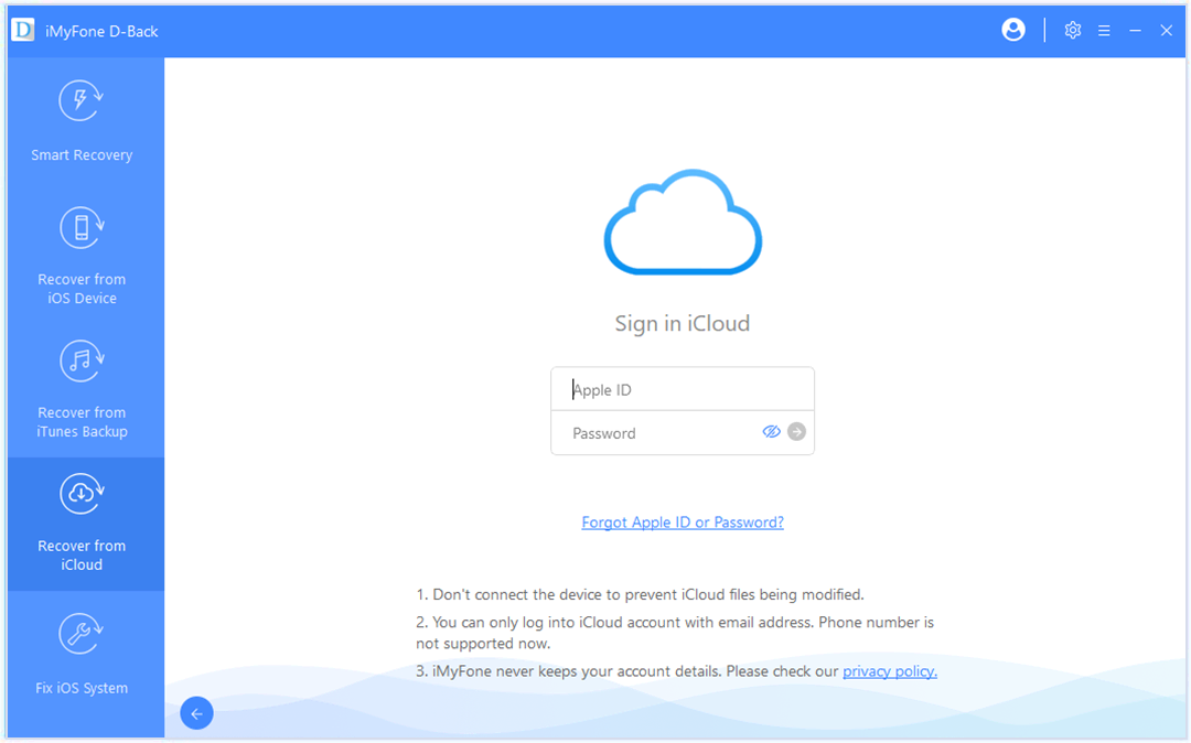 d-back guide recover from icloud backup step