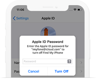 Enter Apple ID password to turn off Find My iPhone