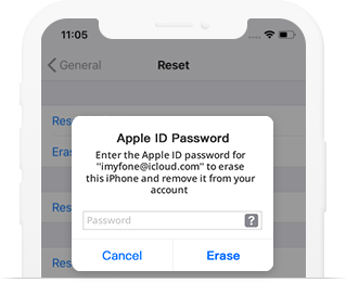 Enter Apple ID password to erase iPhone